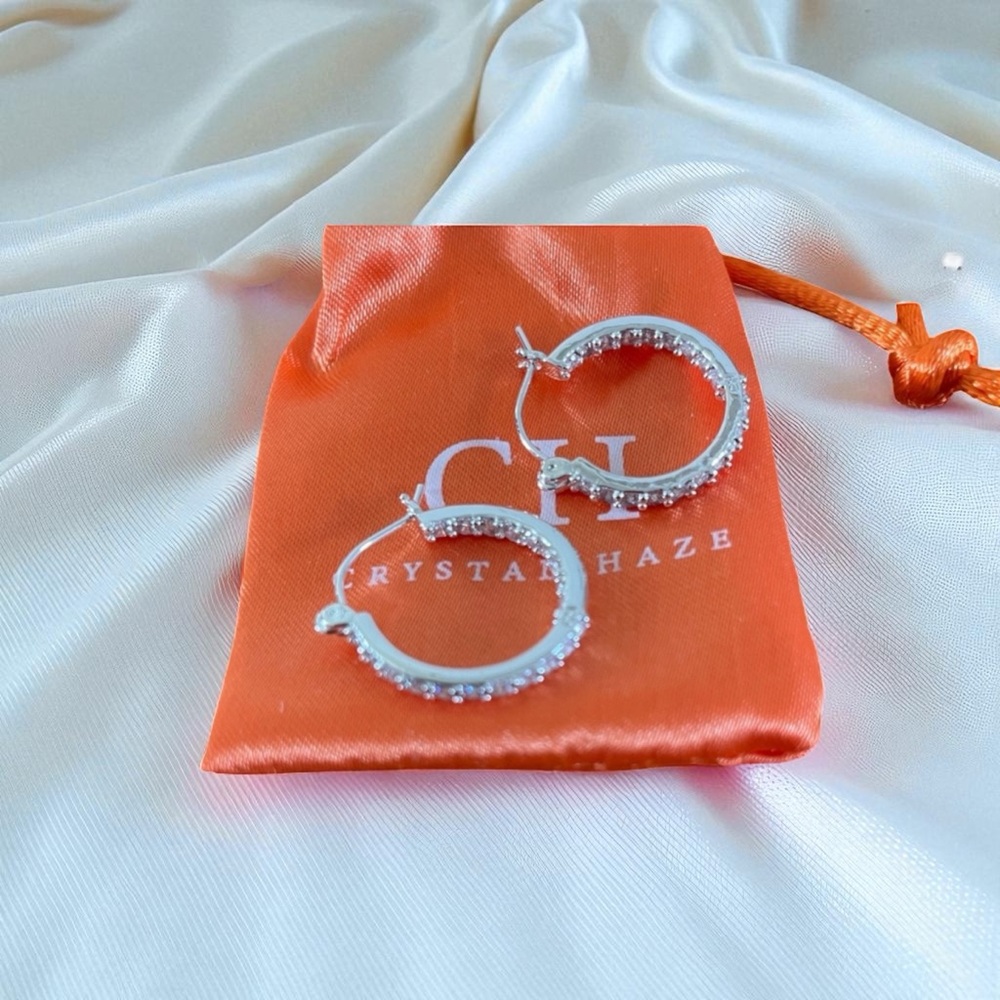 CRYSTAL HAZE Mini Serena Hoop Earrings Silver-Plated CZ NIP